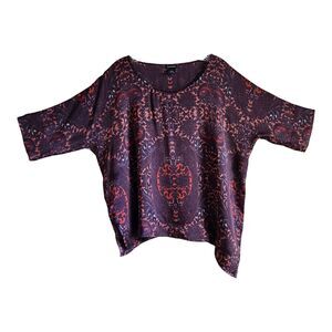 CLUB MONACO Women M Silk Blouse Top 1/2 Sleeve Purple Coral Oversized Luxury 48"